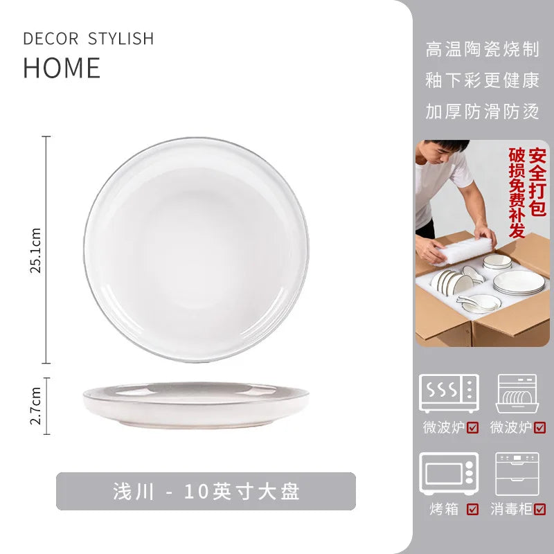 Handmade Underglaze Ceramic Deep Plate Dinnerware Set Rustic Kitchen Serving Dish Bowl Set Home Gift