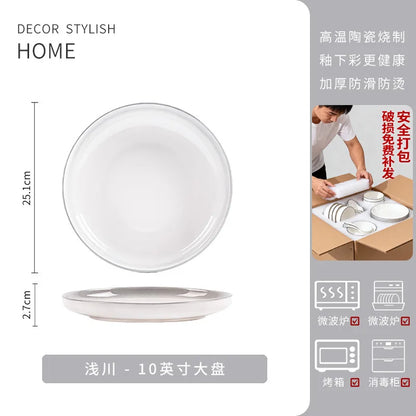 Handmade Underglaze Ceramic Deep Plate Dinnerware Set Rustic Kitchen Serving Dish Bowl Set Home Gift