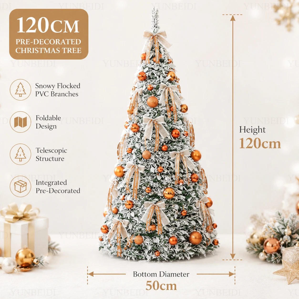 Integrated Christmas Tree Foldable with Ornaments LED Lights High Grade Christmas Tree 120cm To 180cm Home Christmas Party Decor