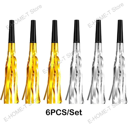 Party Noise Makers Gold Silver Fringed Glitter Whistles Blowers Horns for Birthday Party Scares Baby Shower Graduation New year