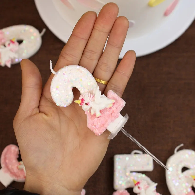 Happy Birthday Candle 0-9 Numbers Candle Pink Unicorn Birthday Candles for Cake Children's Birthday Party Candle Cake Decorating