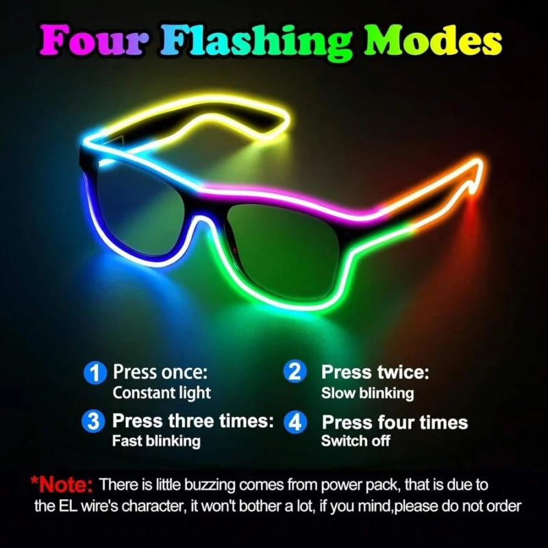 LED WirelessGlassesMulti-Color Luminous Neon Lights Glasses Style Source Flashing Modes Suitable For Carnival Parties