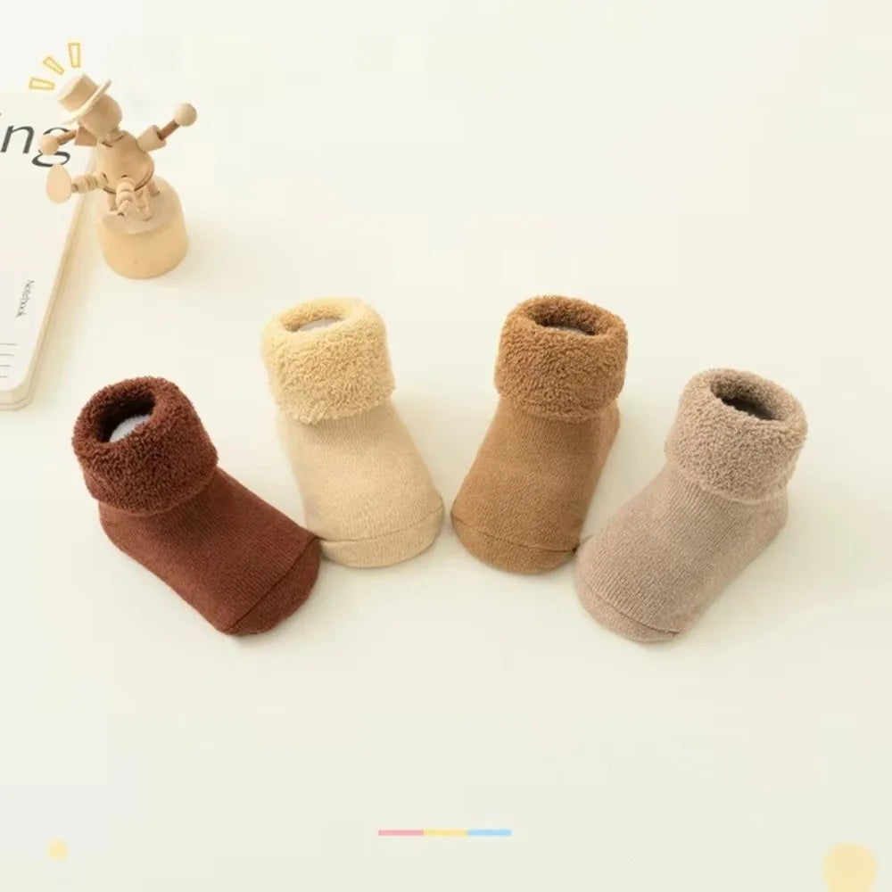 Fashion 0-3Year Kids Woolen Socks Looped Winter Thick Warm Snow Floor Socks Velvet Lining Newborn Footwear Toddler Baby Socks