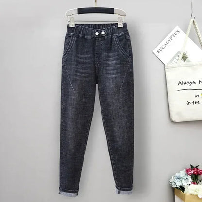 XL-6XL Plus Size jeans for Women Mom Jeans Woman Elastic High Waist Blue Baggy Jeans Denim Ripped Jeans Female Harem Pants
