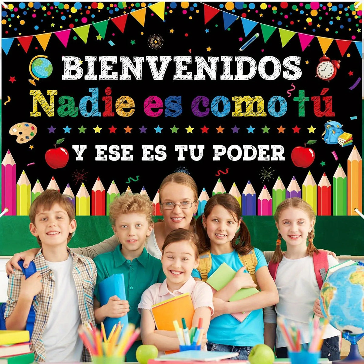 Welcome sign school black decorative banner Spanish motivational poster inspiration background banner