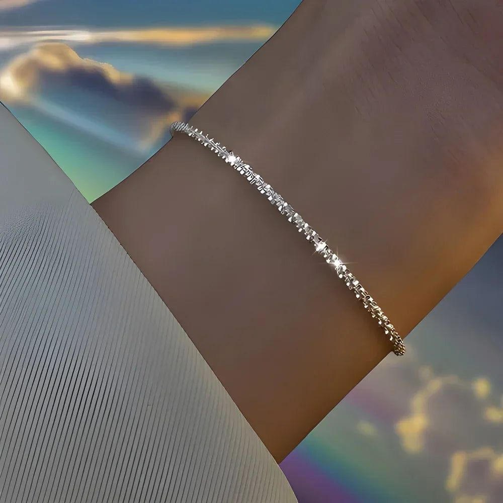 6Pcs 925 Sterling Silver Rhinestone Bracelets for Women Girls Luxury Korean Sparkling Starry Sky Charm Bracelets Party Jewelry