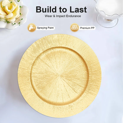 Gold Round Charger Plates Set 50Pcs PP Reusable Serving Plates For Wedding Banquet Hotel Restaurant Party Table Decor