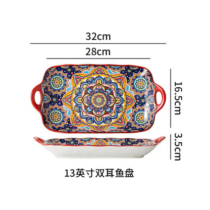 Ceramic Tableware Set Rice Bowl Serving Plate Creative Cutlery Soup Plate Noodle Handle Bowl Sauce Dish Steak Salad Fruit Plate