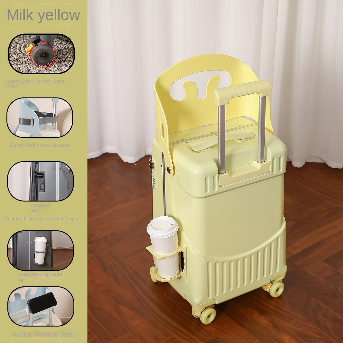 Baby Mother Travel Suitcase Children Can Sit and Ride Luggage with Cup Holder Trolley Case Lazy Walking Boarding Suitcases
