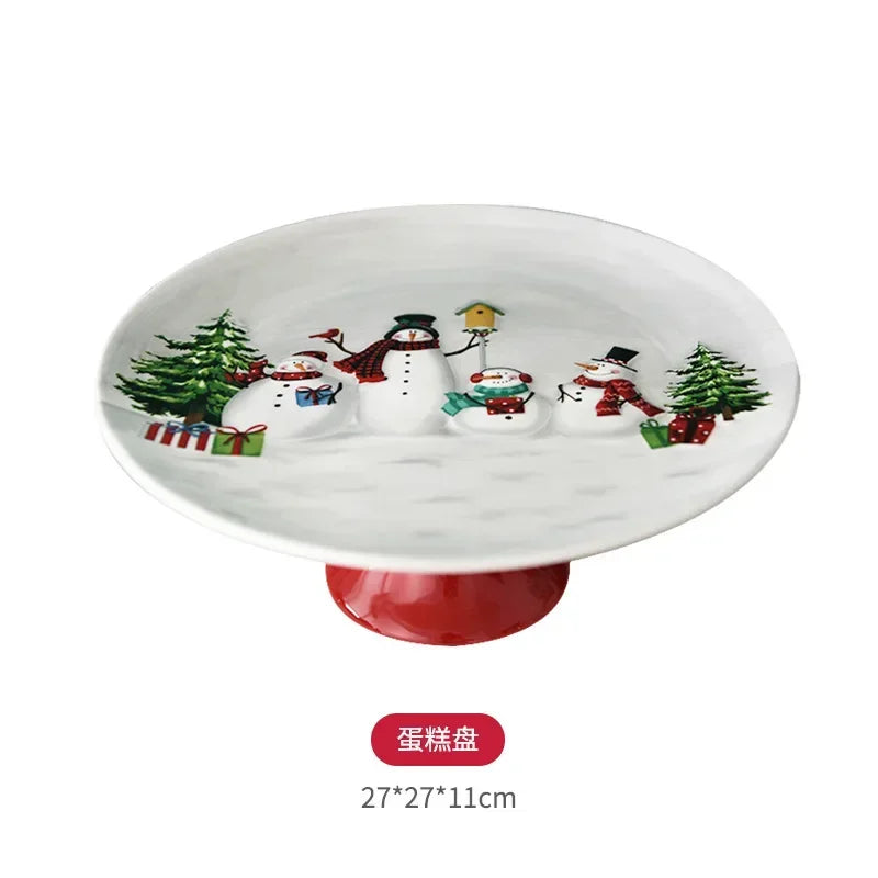 Nordic creative Christmas Snowman bowl plate cutlery set Western ceramic dinner plates Home rice salad bowl cup Christmas gift