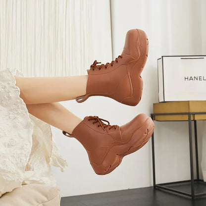 New Thick Sole Outdoor Rain Boots Women's Lace Up Fashion Solid Color Short Sleeve Four Seasons Waterproof Rain Shoes 장화 레인부츠