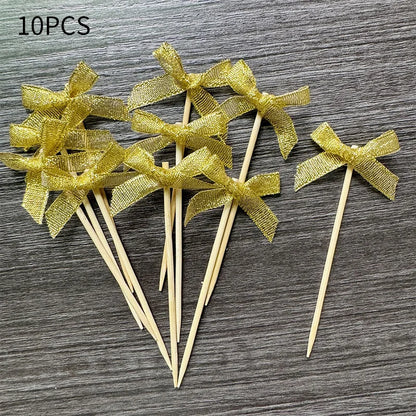 10pcs Pink Bow Cupcake Topper Plugin Dessert Baking Decoration Birthday Themed Party Cake Top Cover Bow Dessert Topper Decor