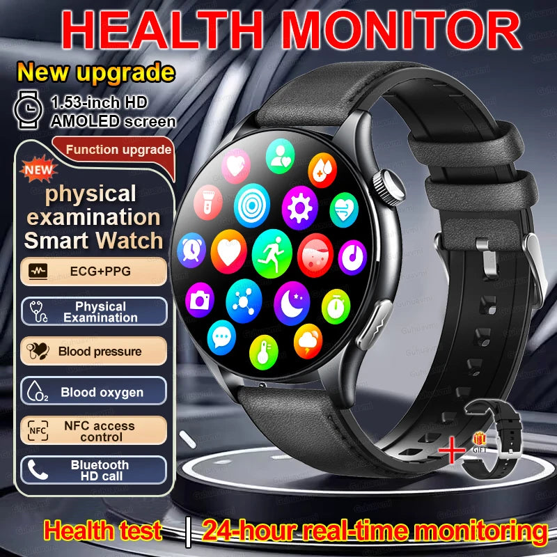 2026 New Smart Watch NFC ECG+PPG Blood oxygen Uric Acid Blood Pressure Sapphire Smartwatch Men For Android iOS Smart watch men