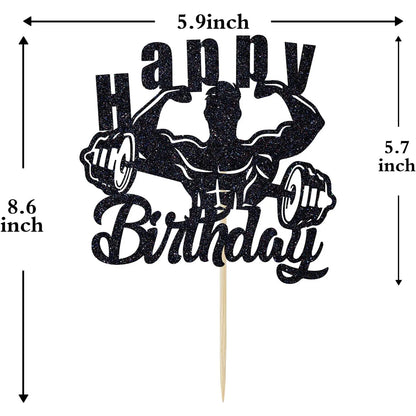 Weightlifting Cake Topper Happy Birthday Sports Pump Iron Kids Boy Man Party Baby Shower Cupcake Decoration Baking Supplies DIY