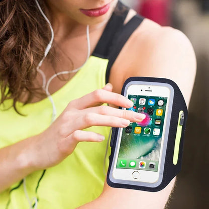 Cell Phone Running Armband Holder for iPhone 17 16 15 14 Pro Max Galaxy S25 S24 Sweatproof Arm Band with Card/Key Bag