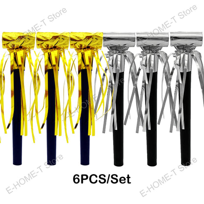 Party Noise Makers Gold Silver Fringed Glitter Whistles Blowers Horns for Birthday Party Scares Baby Shower Graduation New year
