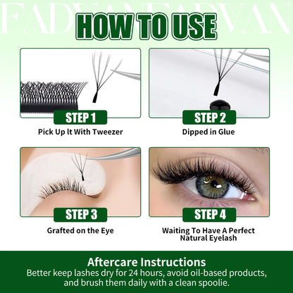 FADVAN 3D/4D/5D W Shaped Double Tips Eyelashes Extensions Natural Softlight Volume Fanning Lashes 0.07 Curl C D Black Eyelashes