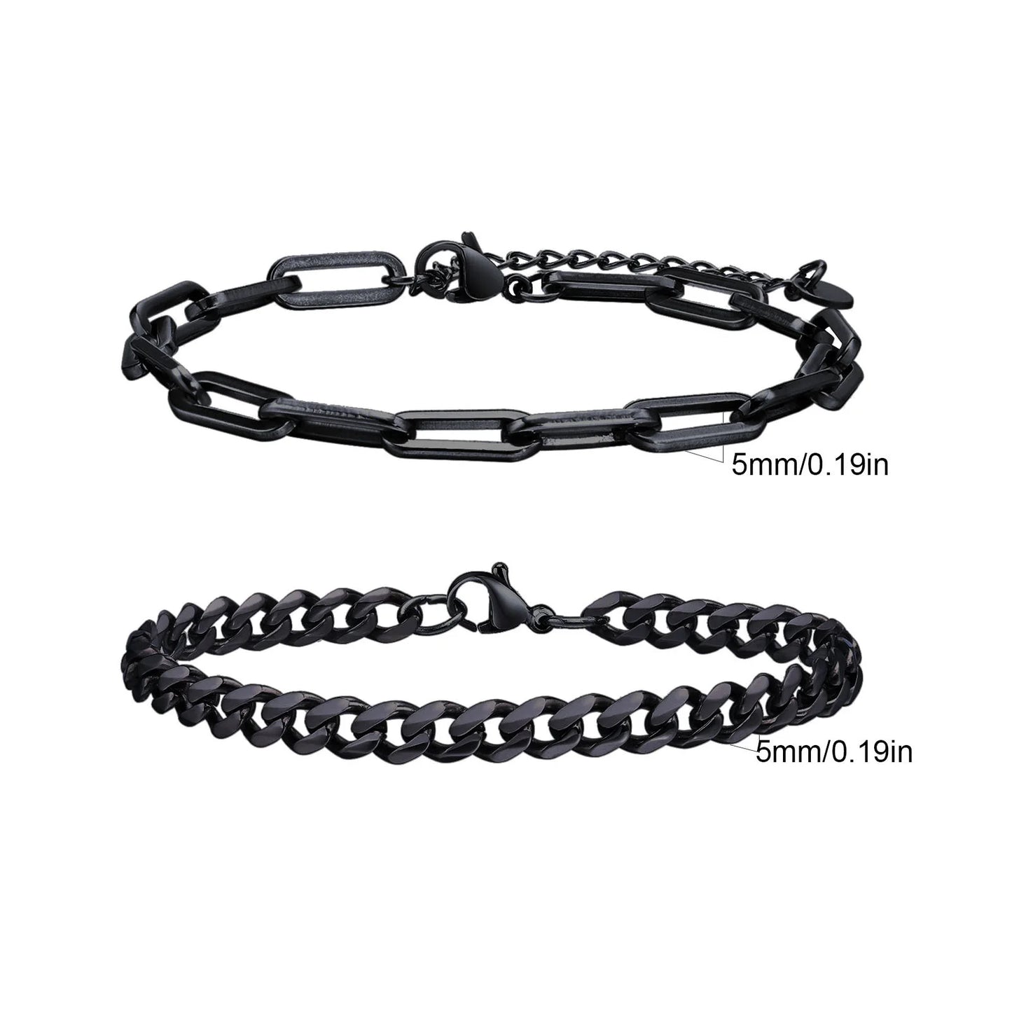 2pcs Men's Chain Bracelets, Stainless Steel Silver Gold Black Color