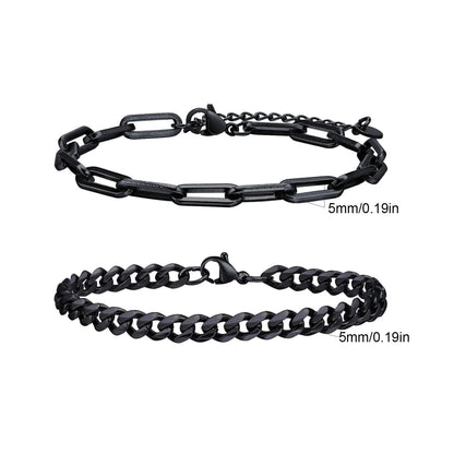 2pcs Men's Chain Bracelets, Stainless Steel Silver Gold Black Color