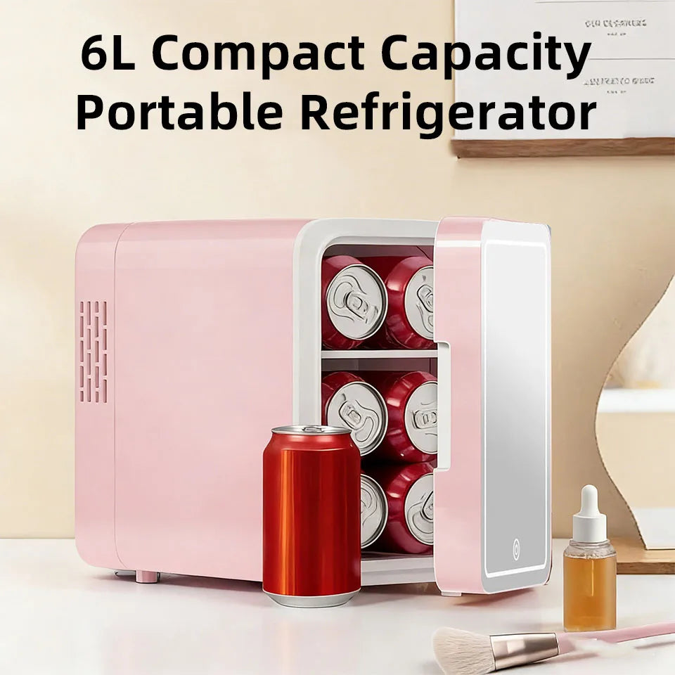 6L/9L LED Mirror Mini Fridge With Light 12V 240V Portable Cosmetic Refrigerator Cooler Warmer for Car Home Makeup Skincare
