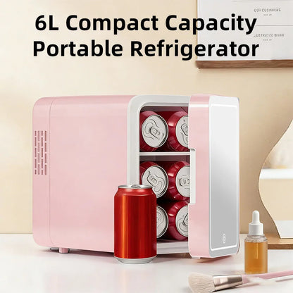 6L/9L LED Mirror Mini Fridge With Light 12V 240V Portable Cosmetic Refrigerator Cooler Warmer for Car Home Makeup Skincare