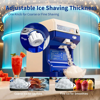 Commercial Shaved Ice Maker, 300Lbs/H Electric Ice Shaver with 5L Hopper, 500RPM Stainless Steel Snow Cone Maker & Ice Crusher, Adjustable Ice Texture for Home, Parties, Business, Blue