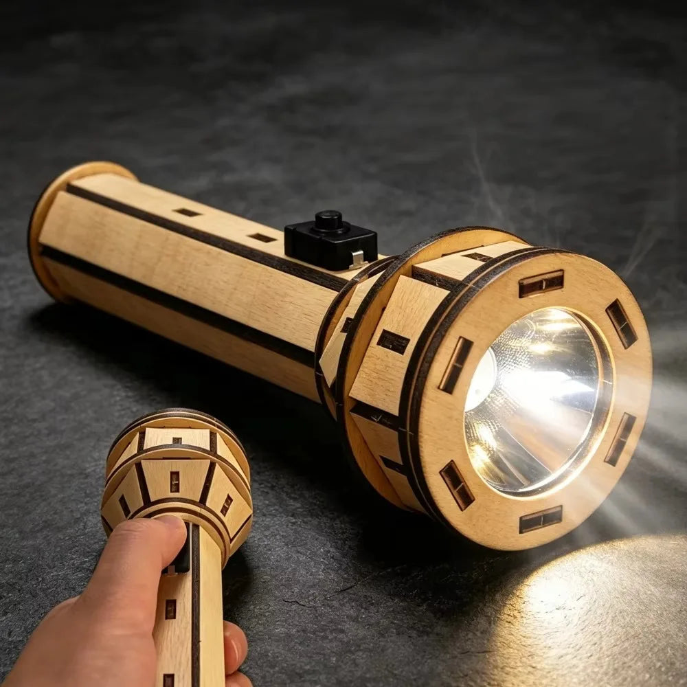 Wooden Puzzle Set DIY Electric Flashlight Handmade Cute Shape Safe Interactive Educational Physical Science Adults Creative Gift