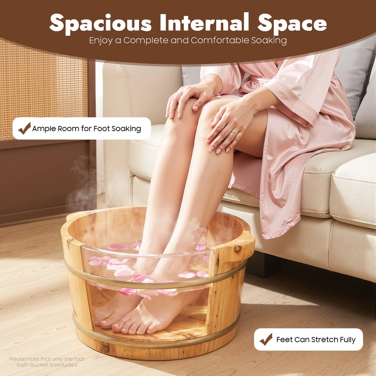 Cypress Wood Foot Bath Bucket 14.37x7.09 in, Heat Retention Spa Soaking Tub Durable Anti-Crack Wood Foot Care Soaker with Iron Hoops for Fatigue Relief