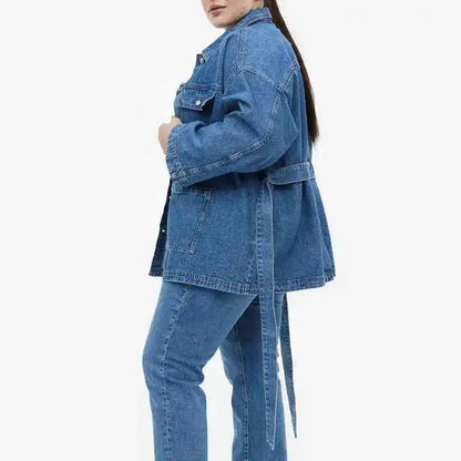 Women Long Length Denim Jacket Plus Size Eco-Friendly Woven Winter Coat Single Button Closure