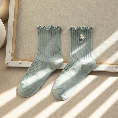 New Women Socks Korean Style Flower Trend Casual Cotton Socks Girls Frilly Ruffle Cute Sweet Breathable Kawaii Crew Socks Girls