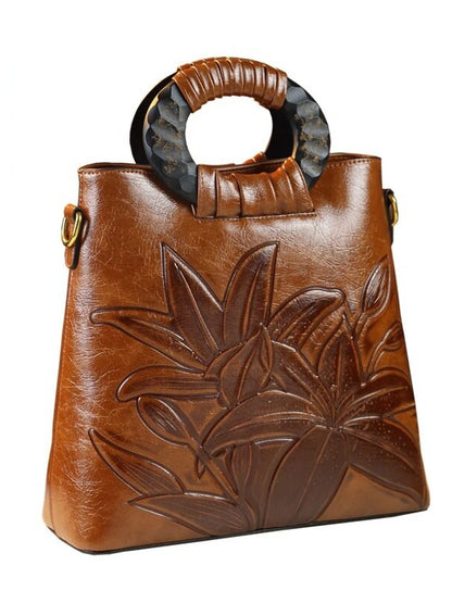 2024 New Women's Retro Oil Wax Leather Large Capacity Single Shoulder Bag Handbag Middle-Aged Ladies Bag Fashion Versatile