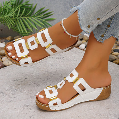 Large Size Roman Style Women's Sandals Open Toe Beach Slippers Summer Wedges Comfortable Outdoor Slip-On Shoes for Women