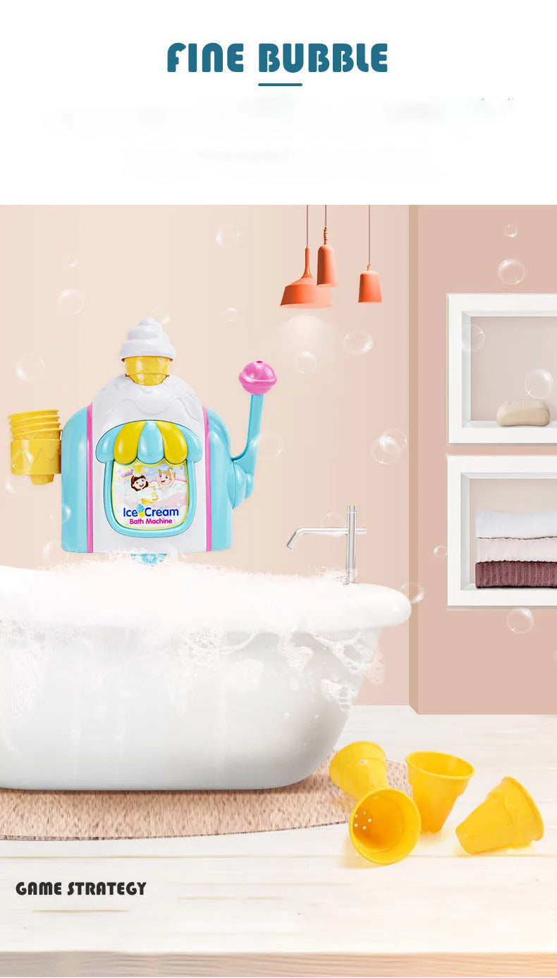 Kids Simulation Ice Cream Bubble Maker Bath Automatic Foam Making Machine, Toddler Pretend Play Bathroom  Bath Tub