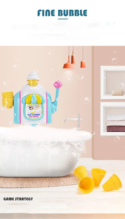 Kids Simulation Ice Cream Bubble Maker Bath Automatic Foam Making Machine, Toddler Pretend Play Bathroom  Bath Tub