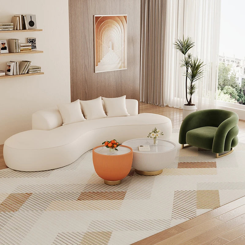 Nordic Cat-Scratch-Resistant Leather Living Room Sofa Modern Rest Area Reception Sofa Simple Curved Commercial Furniture FYSS
