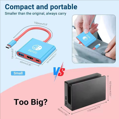 Switch1 Dock 4K HDMI USB 3.0 Hub Adapter USB C Splitter TV Portable Docking Station for Nintendo Laptops PC iPad MacBook Air Pro