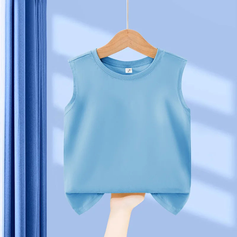 1pcs Kids 100% Cotton Vest Summer Classic Basic Fashion Tank Top Students Solid Sleeveless Tops Children Round Neck Comfort Vest