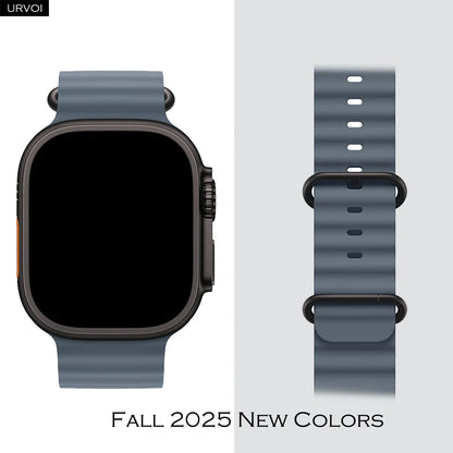 URVOI Ocean Band for Apple Watch Ultra 4 3 2 Strap Series 12 11 10 SE Sport Band for iWatch Silicone Wristband Black Buckle 49mm
