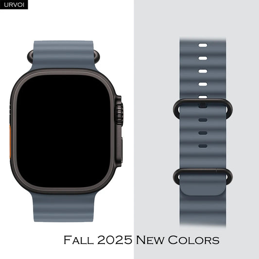 URVOI Ocean Band for Apple Watch Ultra 4 3 2 Strap Series 12 11 10 SE Sport Band for iWatch Silicone Wristband Black Buckle 49mm