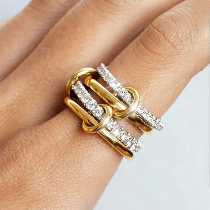 A Niche Two-Color Four-Ring Copper Jewelry Ring, Hypoallergenic, Ins Style, Stacking Artifact, Suitable For Young Wome Jewelry