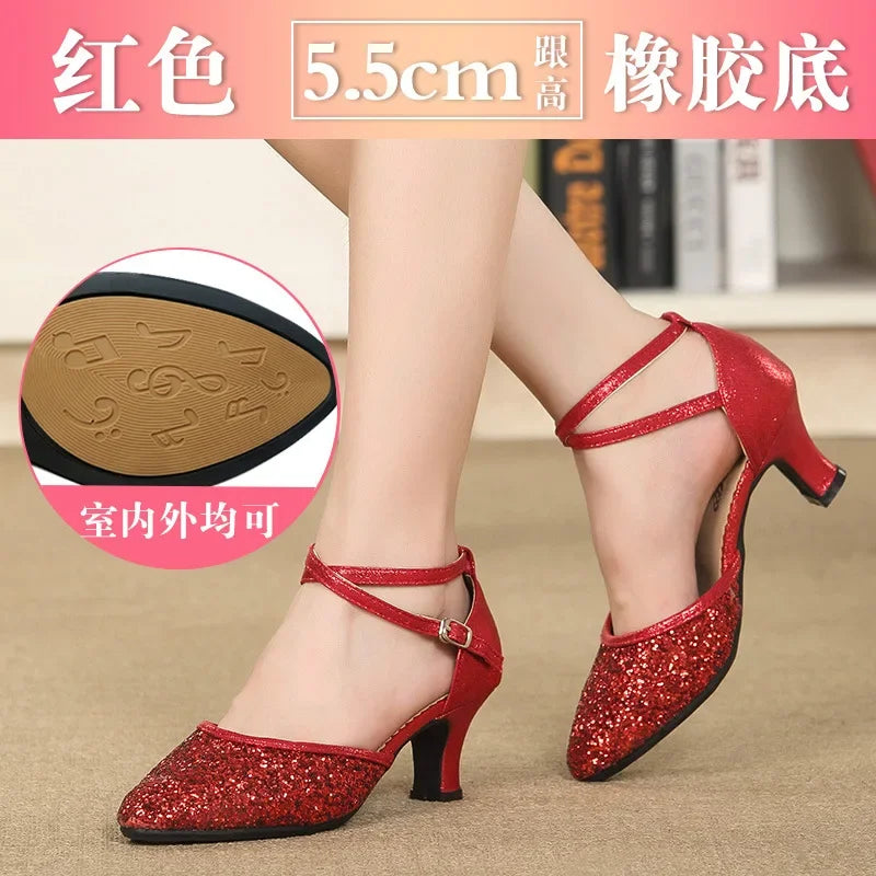 New Sequin Red Black Gold Silver Women Ballroom Tango Salsa Latin Dance Shoes / Cheap Closed Toe Salsa Shoes Soft Sole
