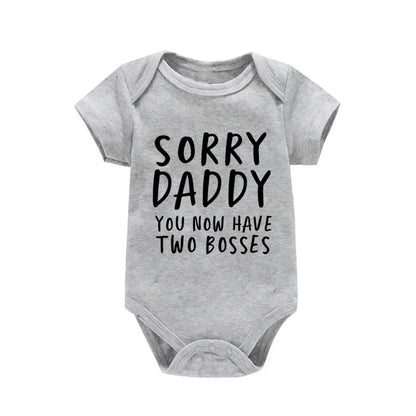 Sorry Daddy You Now Have Two Boss Print Newborn Baby Clothing Cotton Soft Bodysuit Summer Short Sleeve Baby Romper