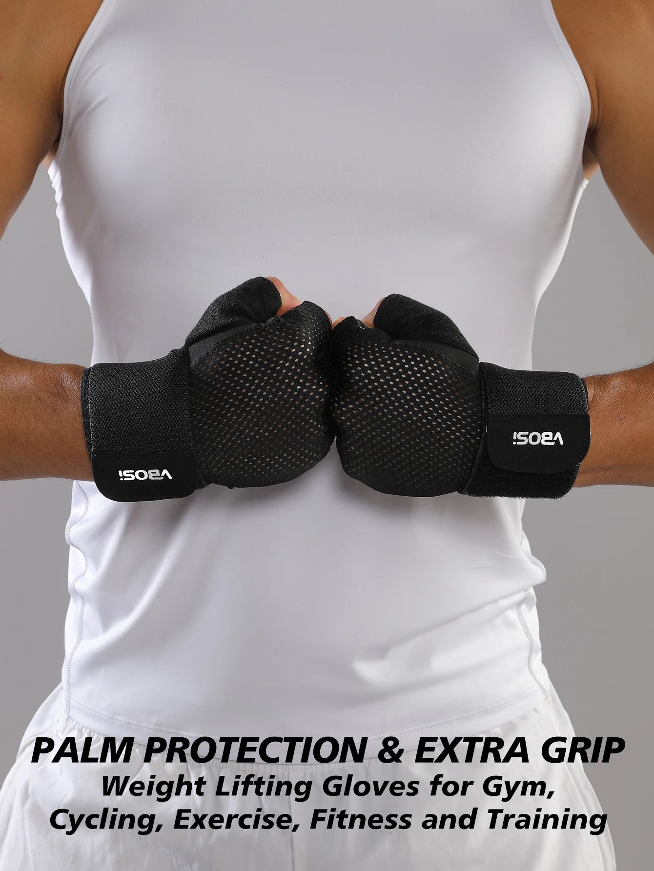 VBOSi Breathable Half-Finger Sports Gloves with Adjustable Wrist Straps, Non-Slip Gym & Cycling Gloves for Men and Women
