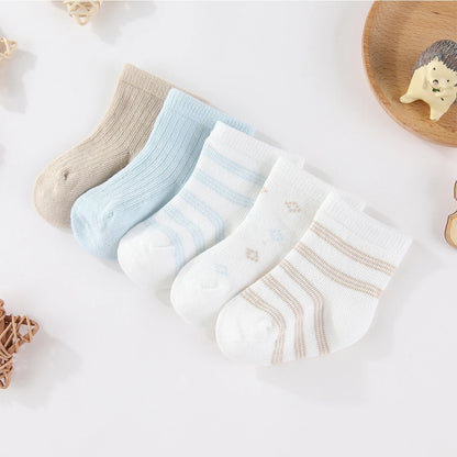 Kiddiezoom 5 Pairs/Set Four Seasons 0-12Months Fashion Newborn Baby Boy Girl Socks 100%Cotton Soft Infant Accessories