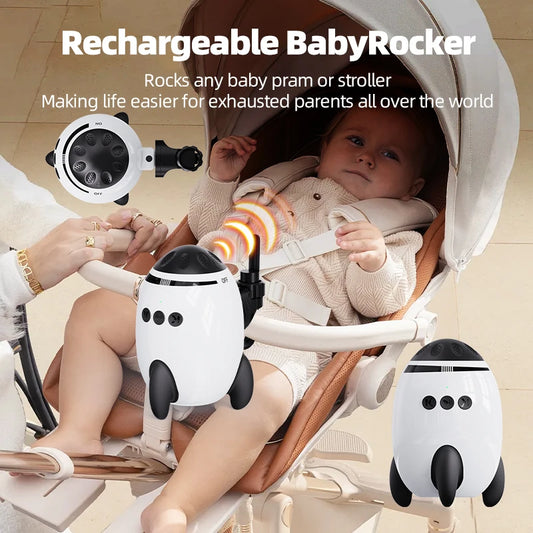 Portable automatic baby rocker, compatible with strollers, hands-free rocking function, with Bluetooth lullabies