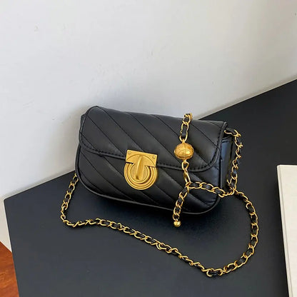 PU Leather Chain Shoulder Bag Leisure Swivel Lock Rhombic Lattice Crossbody Bag Large Capacity Underarm Bag Women Girls