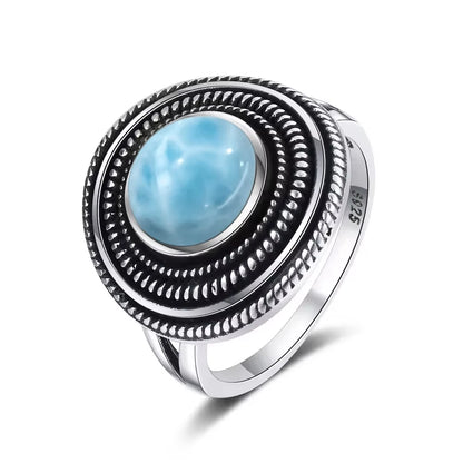 Original Certified 925 Silver Rings Larimar Natural Blue Stone 8*10MM oval shape twist Rings Fine Jewelry Gifts for Women Men