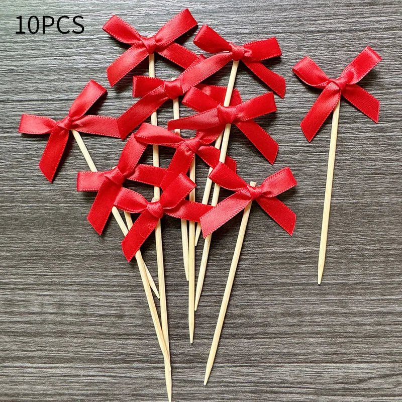 10pcs Pink Bow Cupcake Topper Plugin Dessert Baking Decoration Birthday Themed Party Cake Top Cover Bow Dessert Topper Decor