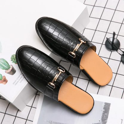 Men's Black Half Shoes For Men Leather Loafers Shoes Man Mules Casual Shoes Male Footwear Fashion Social Mocassins Summer 2023