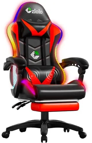 Gaming Chair, Racing Style RGB LED Lights Gaming Chairs for Adults and Kids, Lumbar Massager Gamer Chair, High Back